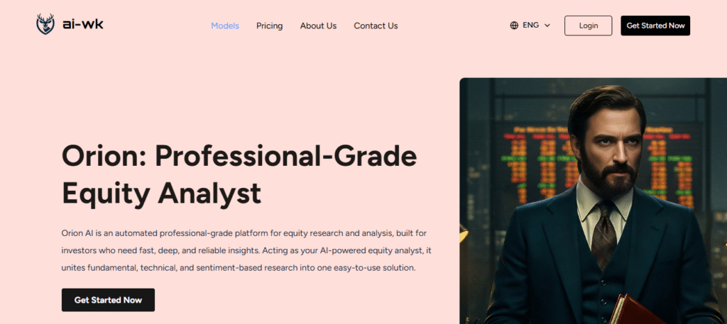 Poster of Orion AI, an ai work model for AI Equity Research Analyst