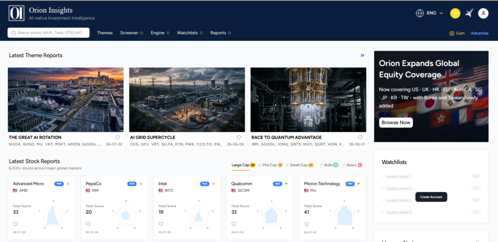 Poster of Orion Insights, an ai work model for Orion AI: AI Equity Research Analyst